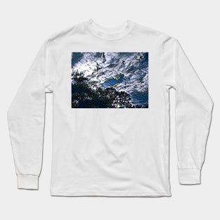 Nature Abstract Sky, mugs, tote, nature duvet cover, floor pillow, impressionism sky, nature, trees, sky, geometric pattern pillow, blue, white Long Sleeve T-Shirt